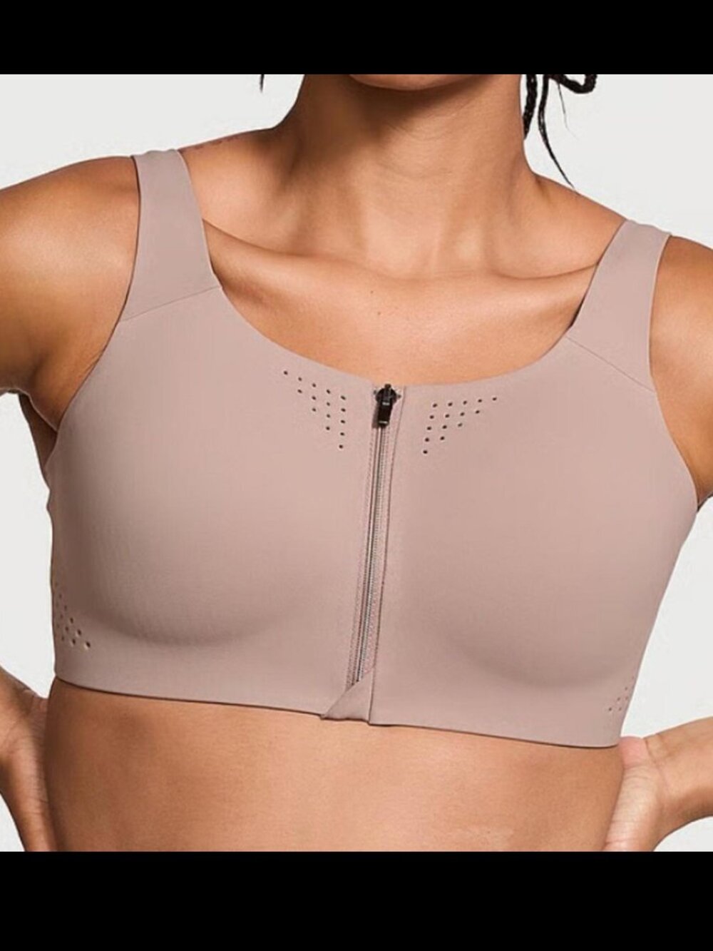 Victoria's Secret Featherweight Max Front Close Strappy Sports Bra TAUPE 38DD